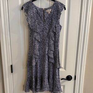 Michael Kors Black and White Patterned Midi Dress